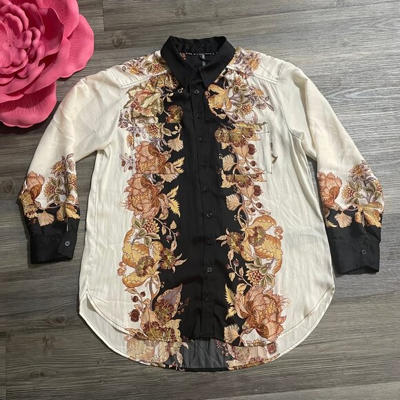 BY ANTHROPOLOGIE Sz S The Bielle Satin Floral Relaxed Button-down‎ Shirt Blouse - Picture 5 of 15